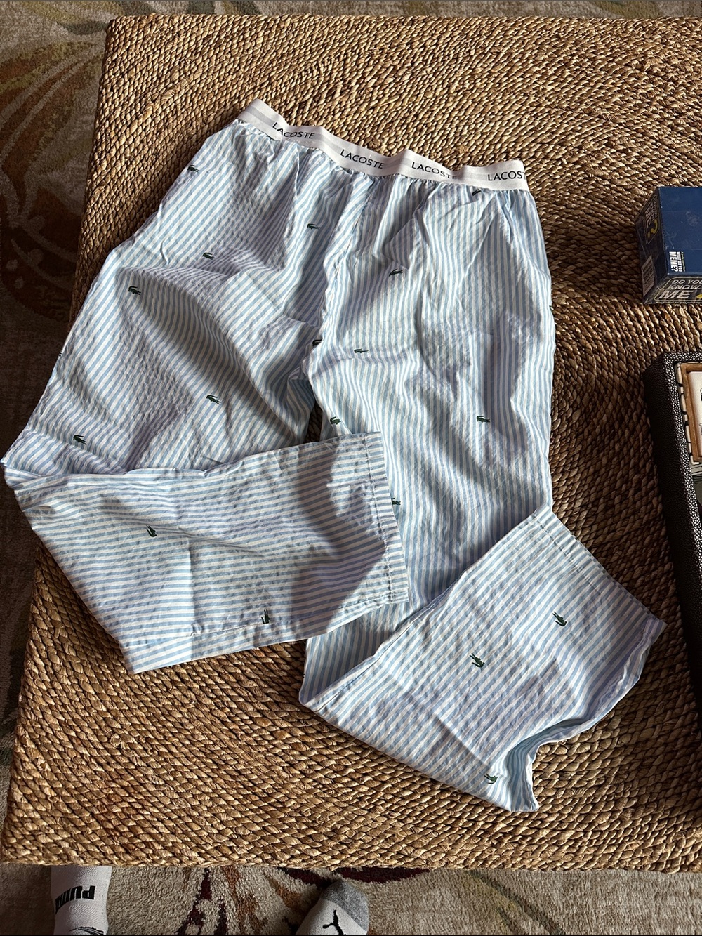 Lacoste size 6 Light Blue & White Striped pajama pants with Green Croc logos - Picture 7 of 7